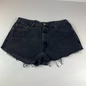 VTG 90s Levi's Jean Booty Shorts Women's 33 505 Cut Off Fray Black Denim Cotton